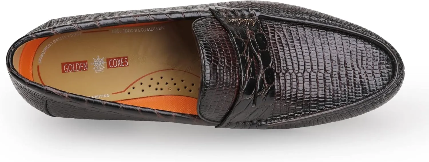 Mens Genuine Dress Shoes, Premium Crocodile Print Leather Slip-on Casual Shoes Penny Loafers for Mens, Black
