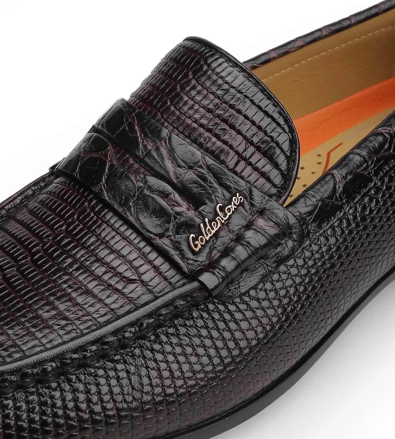 Mens Genuine Dress Shoes, Premium Crocodile Print Leather Slip-on Casual Shoes Penny Loafers for Mens, Black