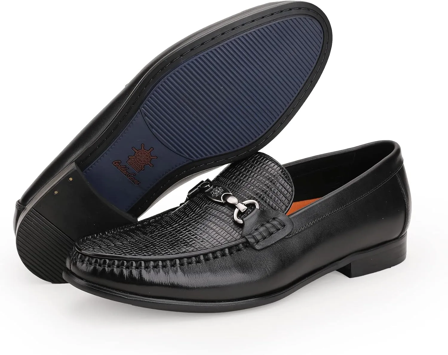 Mens Genuine Dress Shoes, Premium Crocodile Print Leather Slip-on Casual Shoes Penny Loafers for Mens, Black