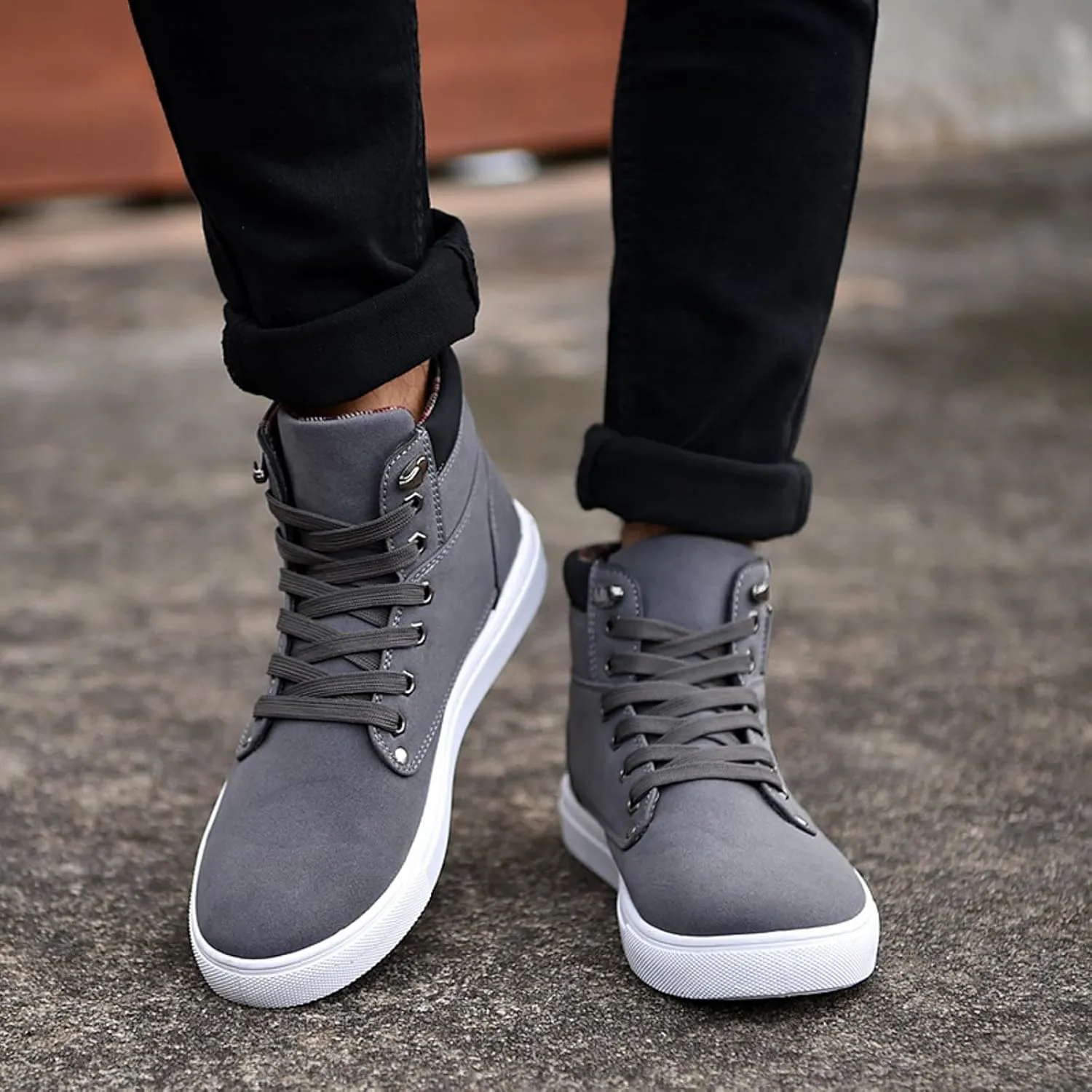Men's High Top Sneakers Retro Casual Lace Up Sport Shoes Flat Bottom Walking Boots Outdoor Men Ledge Mid Boot
