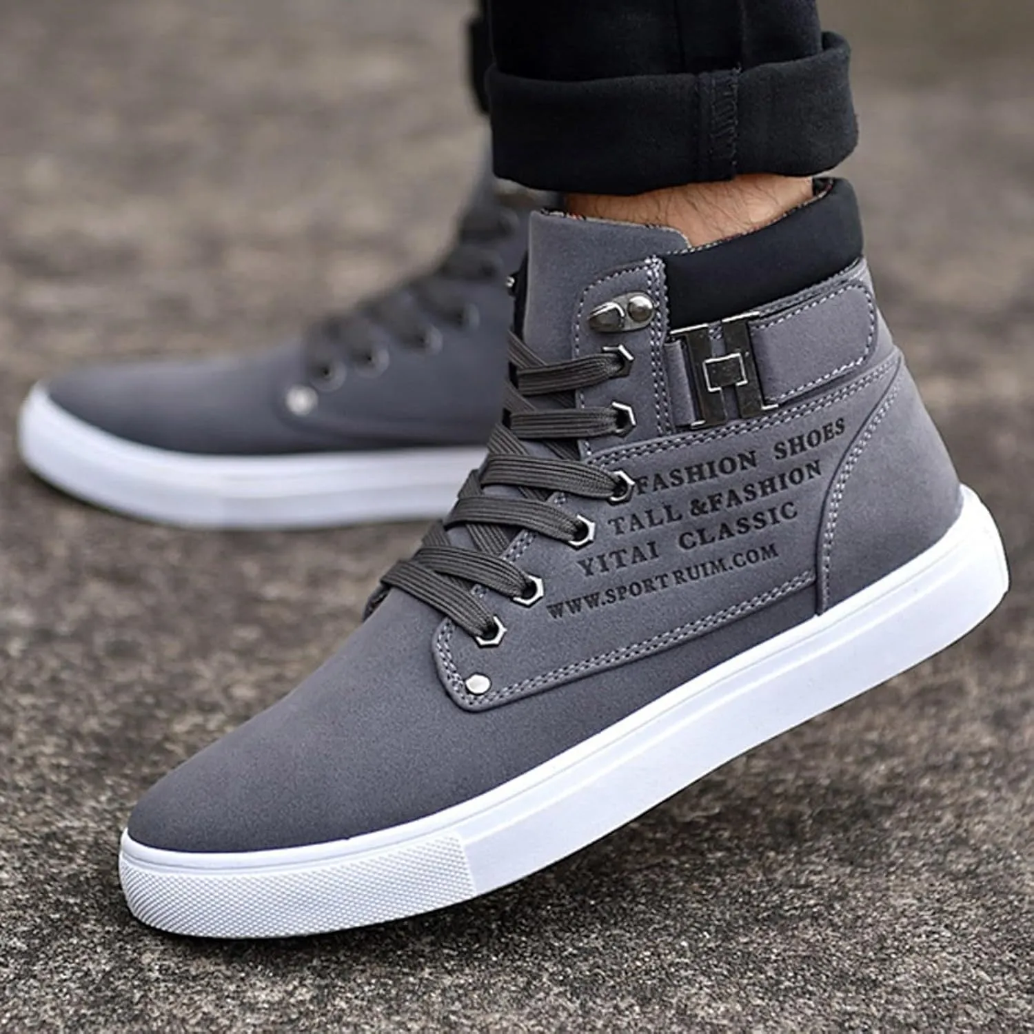 Men's High Top Sneakers Retro Casual Lace Up Sport Shoes Flat Bottom Walking Boots Outdoor Men Ledge Mid Boot