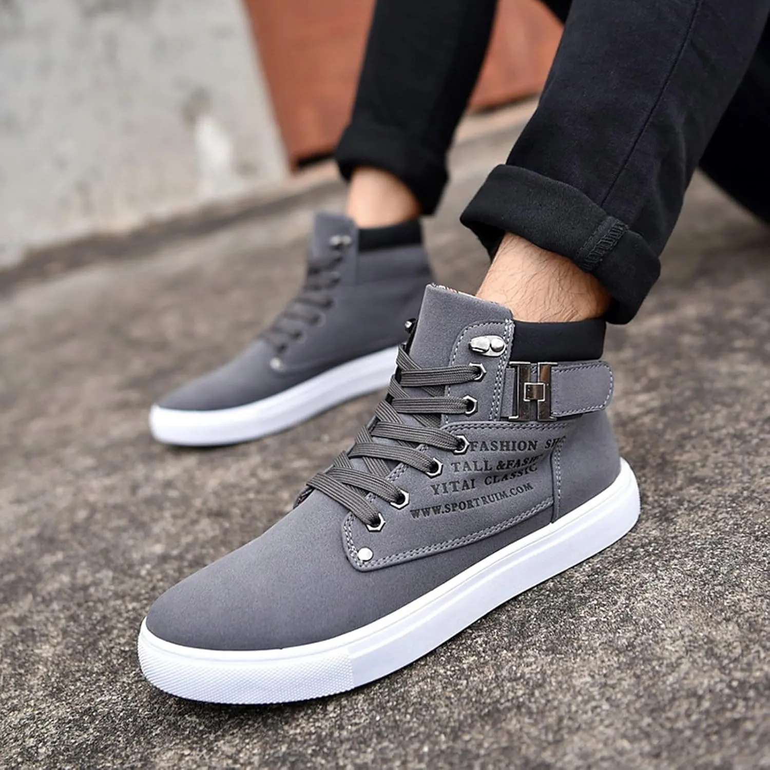 Men's High Top Sneakers Retro Casual Lace Up Sport Shoes Flat Bottom Walking Boots Outdoor Men Ledge Mid Boot