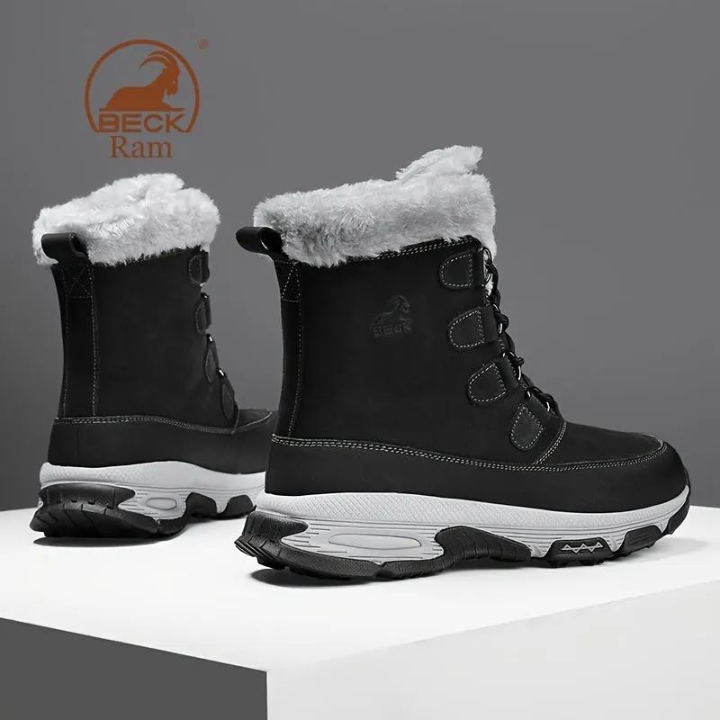 Men's High Top Warm Fleece Anti-skid Lace Up Hiking Snow Boots