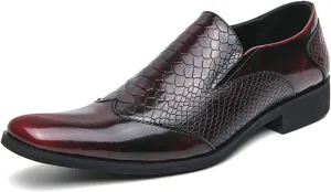 Men's Leather Loafers Black Slip-on Loafers with Snake Pattern Office Formal Oxfords Dancing Dress Shoes