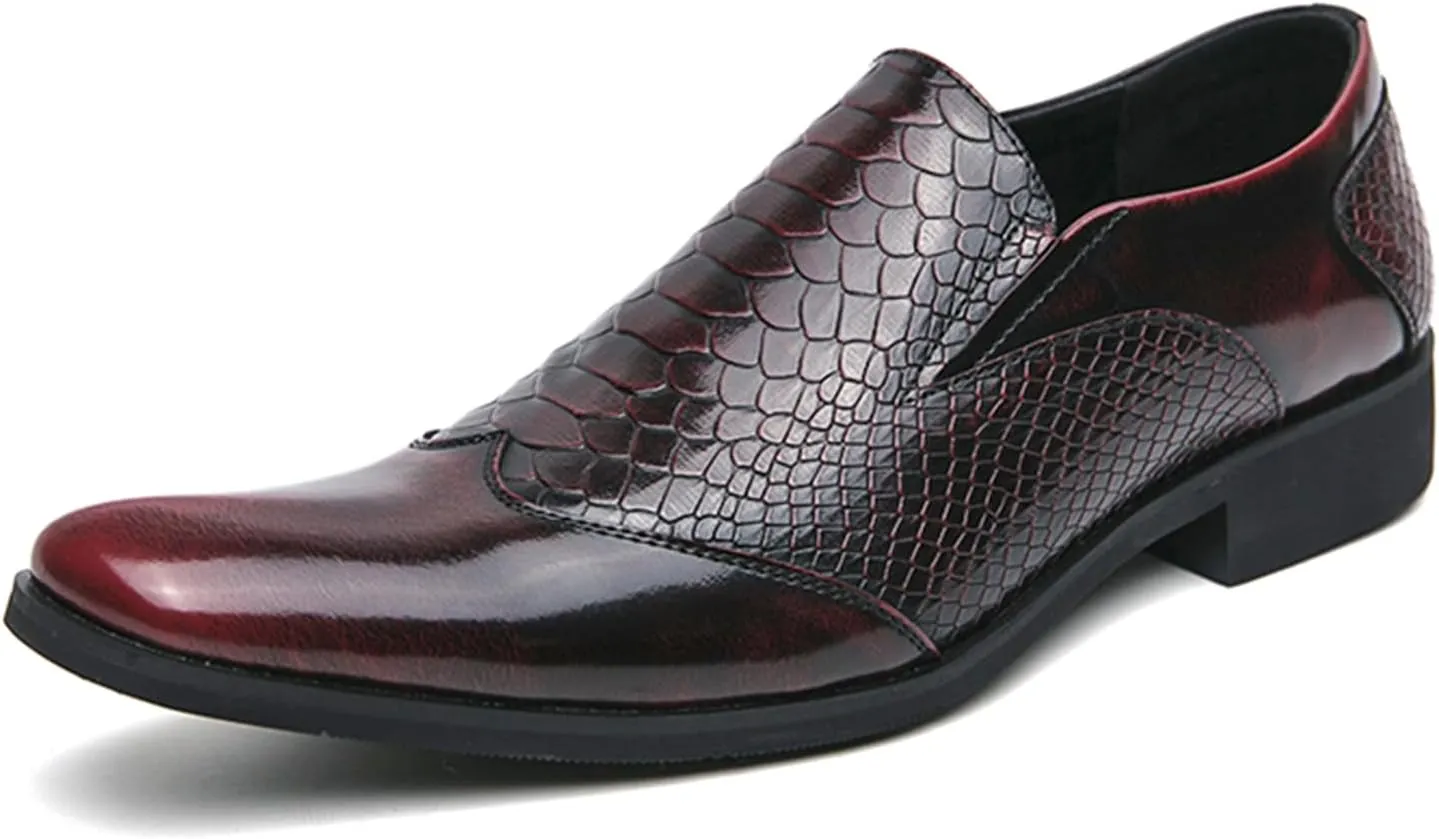 Men's Leather Loafers Black Slip-on Loafers with Snake Pattern Office Formal Oxfords Dancing Dress Shoes