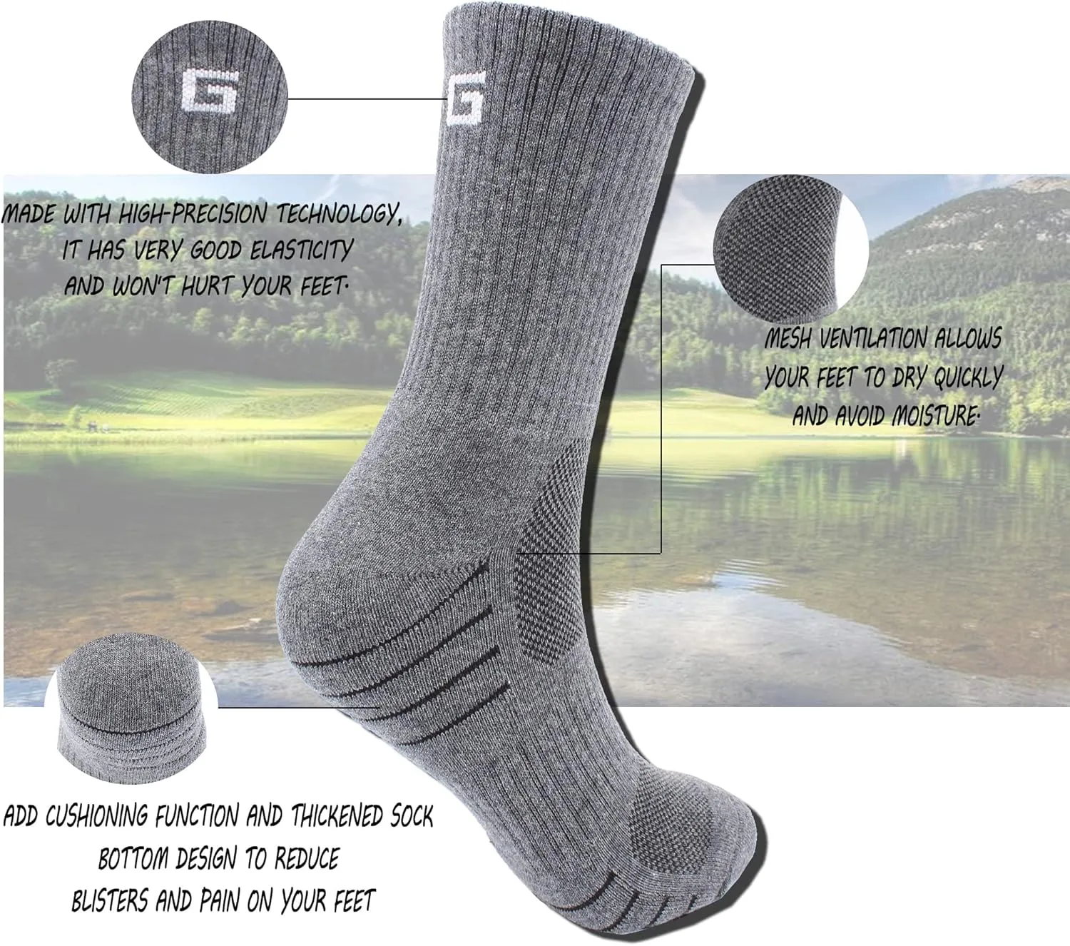 Men's Moisture Wick Cushion Hiking Socks Comfort Crew Boot Gym Fitness Sports Socks For Men S (3 Pairs)