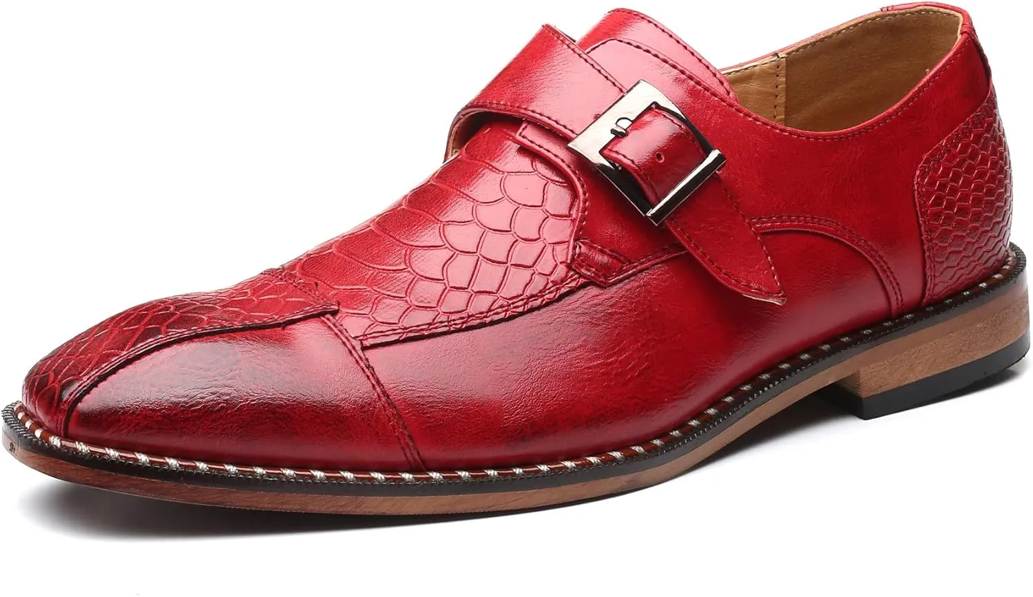 Mens Single Monk Strap Slip on Loafers Leather Oxford Modern Formal Business Dress Shoes