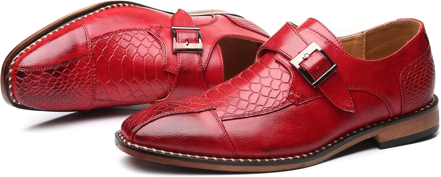 Mens Single Monk Strap Slip on Loafers Leather Oxford Modern Formal Business Dress Shoes