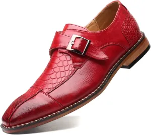 Mens Single Monk Strap Slip on Loafers Leather Oxford Modern Formal Business Dress Shoes
