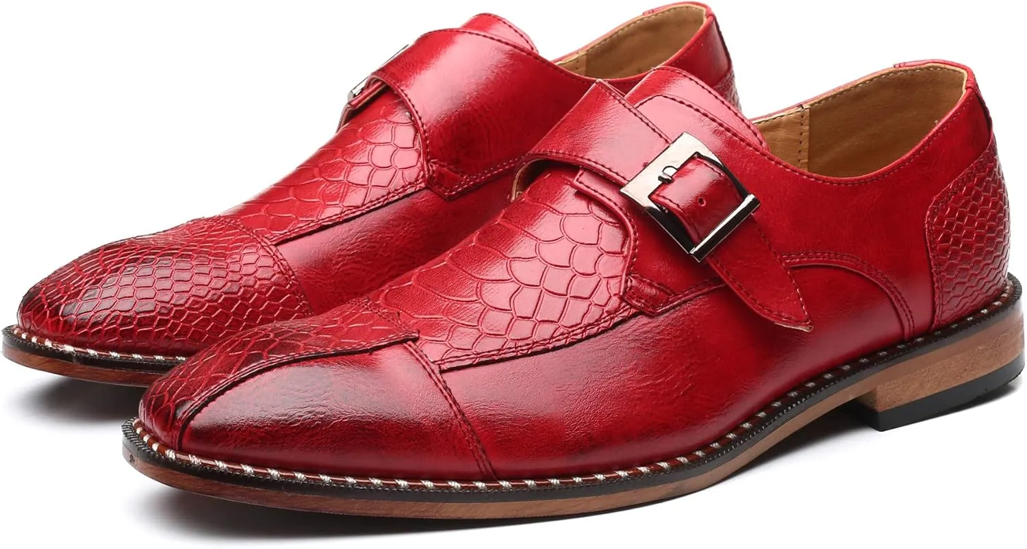 Mens Single Monk Strap Slip on Loafers Leather Oxford Modern Formal Business Dress Shoes