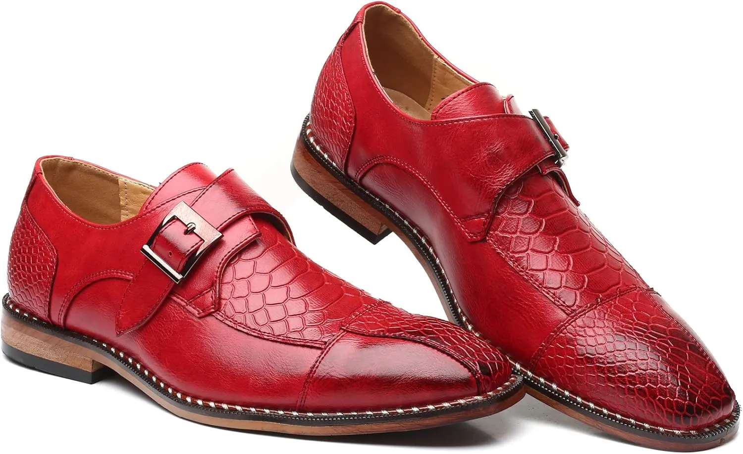 Mens Single Monk Strap Slip on Loafers Leather Oxford Modern Formal Business Dress Shoes