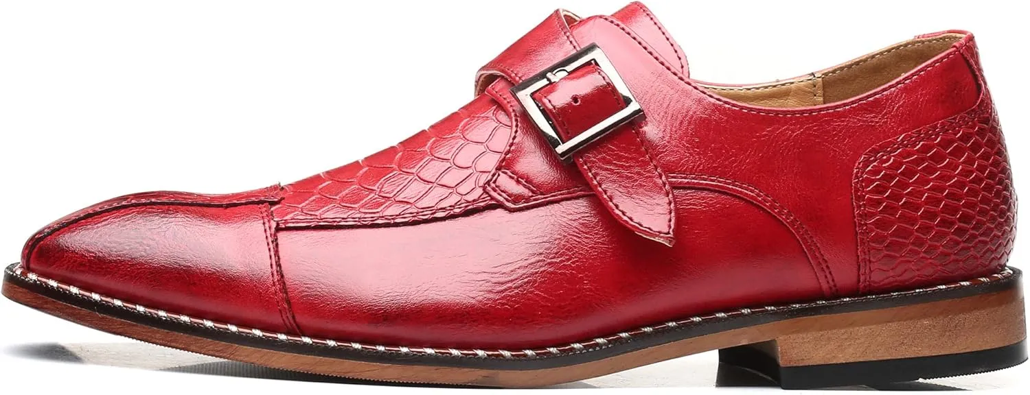 Mens Single Monk Strap Slip on Loafers Leather Oxford Modern Formal Business Dress Shoes