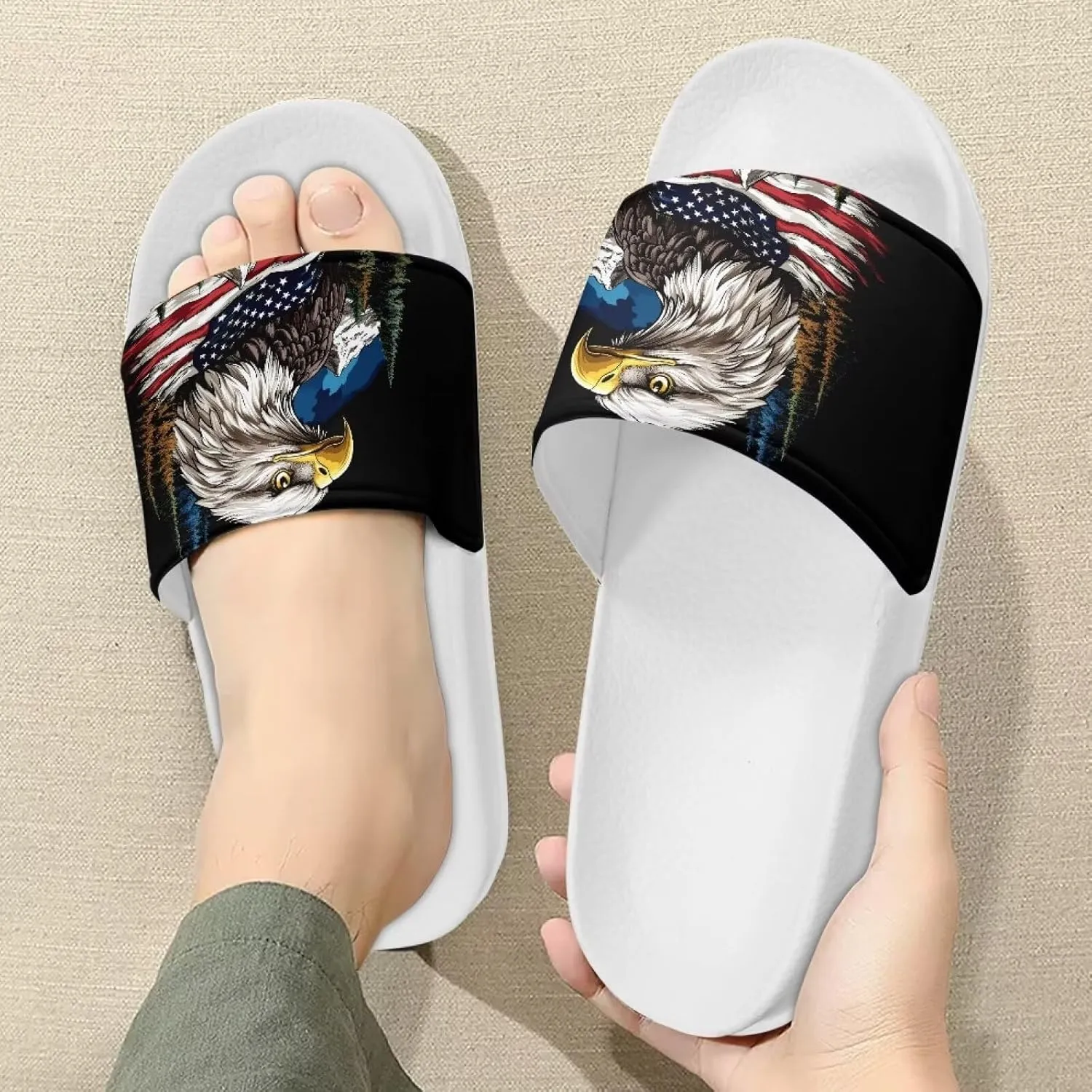 Men’s Slides Breathable Comfort Cushioned Slid-On Beach Pool Sandal Slippers Size 5-14 White Sole