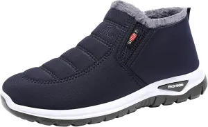 Men's Slip On Winter Boots Fleece Lined Warm Snow Boots Lightweight Walking Boots Flat Soled Non Winter Walking Gear
