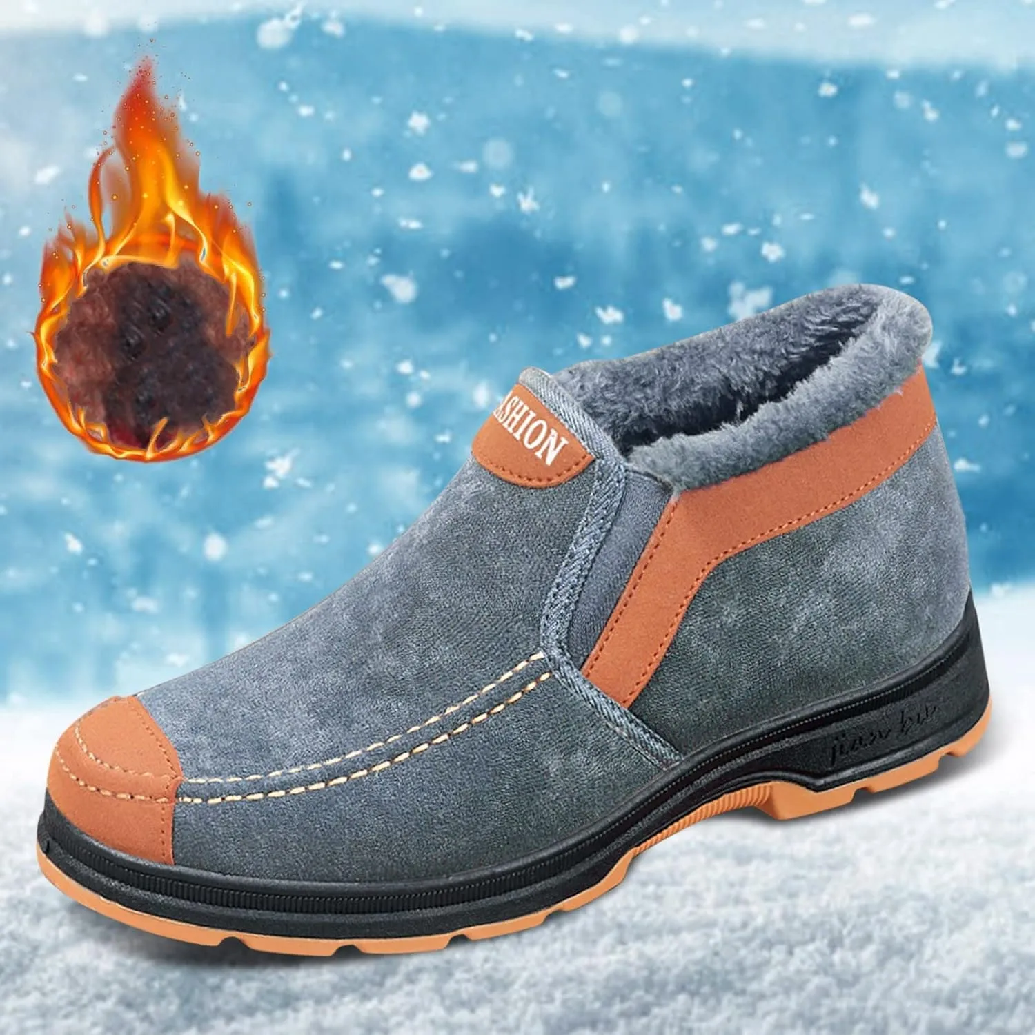 Men's Suede Ankle Boots Classic Slip On Furry Boots Fleece Lined Warm Winter Boots Non Slip Cold Proof Shoes