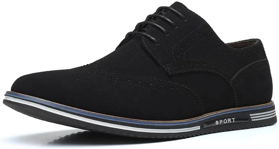 Men's Suede Lace Up Oxford Shoes, Wing Tips Business Dress Shoe Classic Retro Comfortable Work Shoes