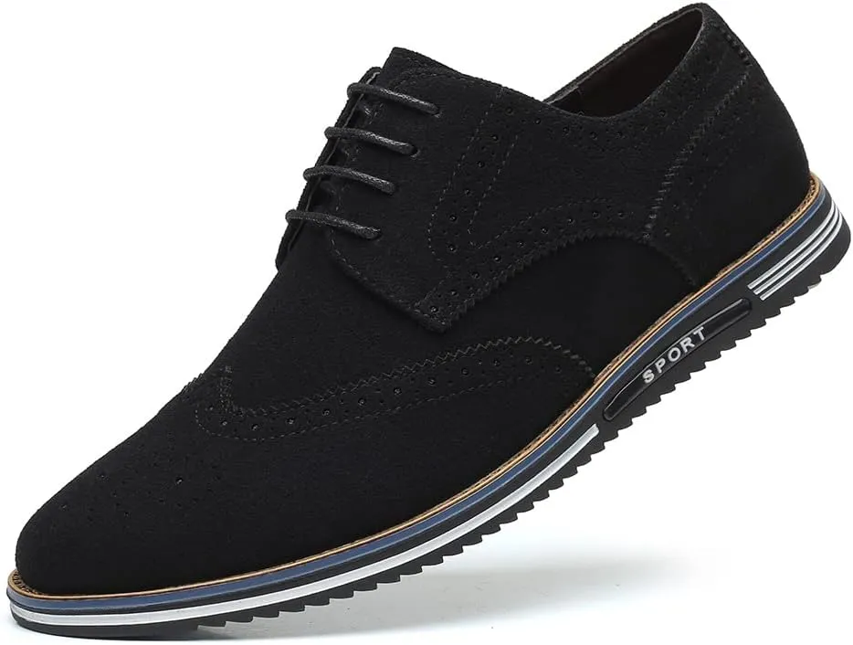 Men's Suede Lace Up Oxford Shoes, Wing Tips Business Dress Shoe Classic Retro Comfortable Work Shoes