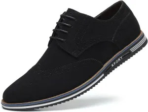 Men's Suede Lace Up Oxford Shoes, Wing Tips Business Dress Shoe Classic Retro Comfortable Work Shoes