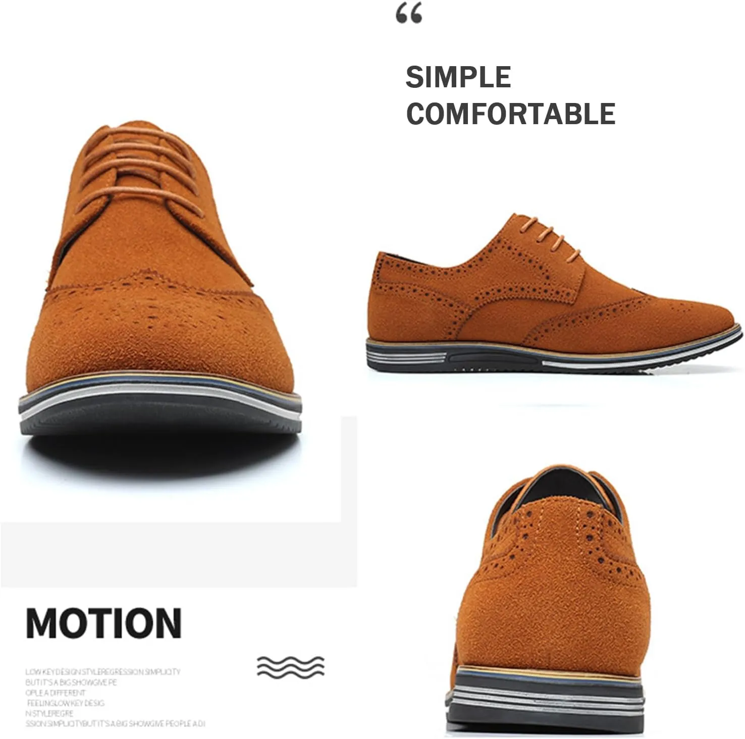 Men's Suede Lace Up Oxford Shoes, Wing Tips Business Dress Shoe Classic Retro Comfortable Work Shoes