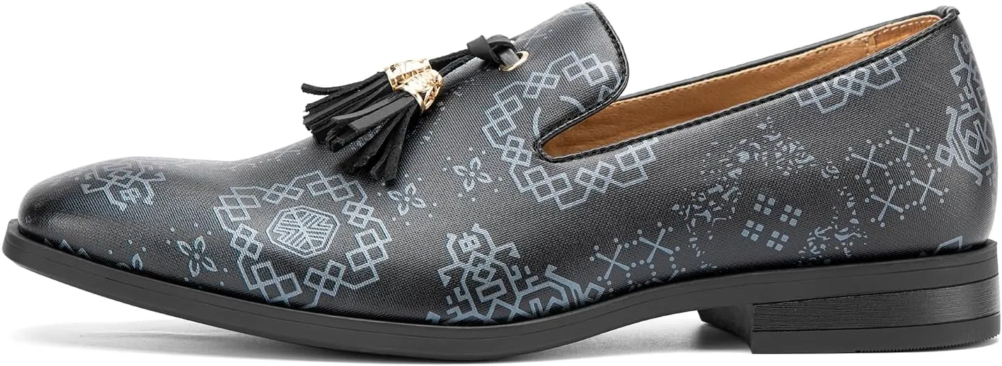 Men's Vintage Velvet Embroidery Noble Loafer Shoes Slip-on Loafer Smoking Slipper Tassel Loafer
