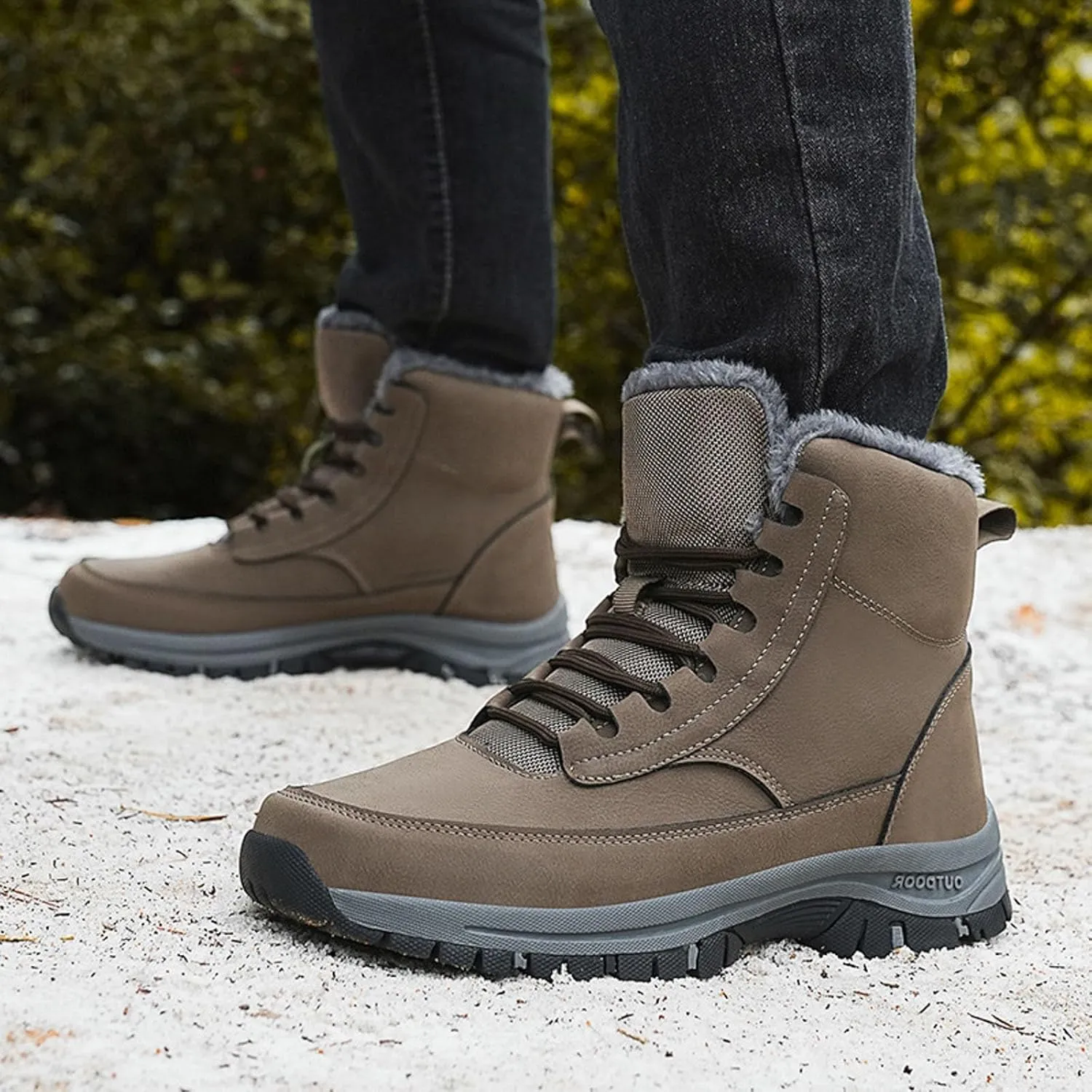 Men's Water Proof Winter Boots Fleece Lined Cold Proof Insulated Snow Boots Lace Up Thick Bottom Winter Hiking Shoes