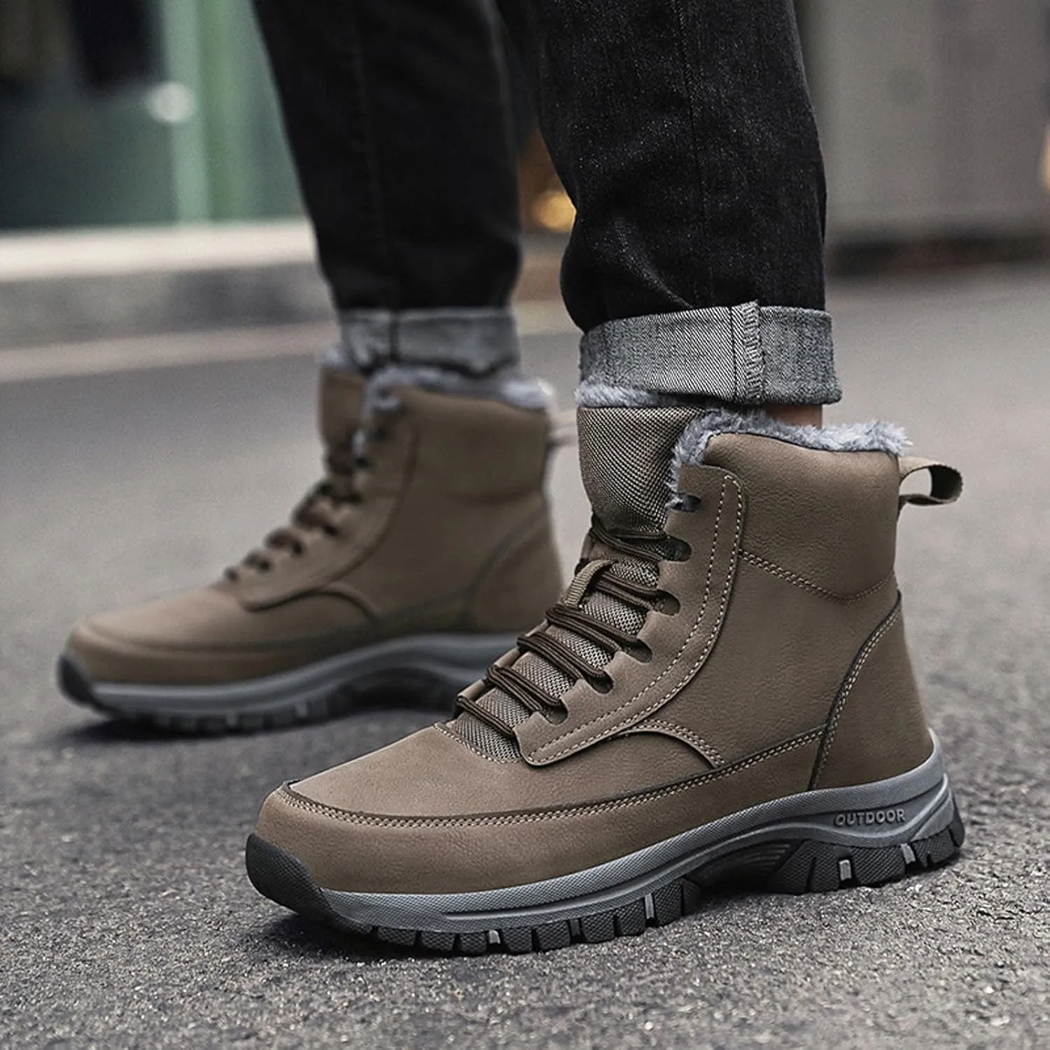 Men's Water Proof Winter Boots Fleece Lined Cold Proof Insulated Snow Boots Lace Up Thick Bottom Winter Hiking Shoes