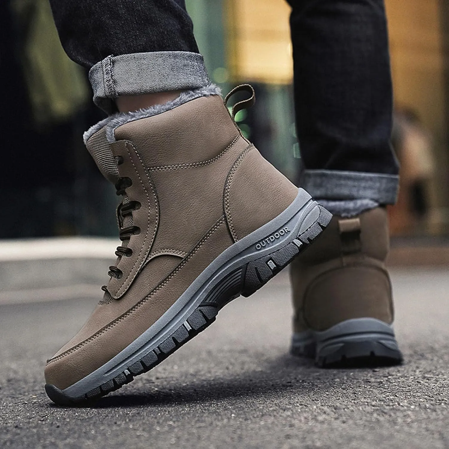 Men's Water Proof Winter Boots Fleece Lined Cold Proof Insulated Snow Boots Lace Up Thick Bottom Winter Hiking Shoes