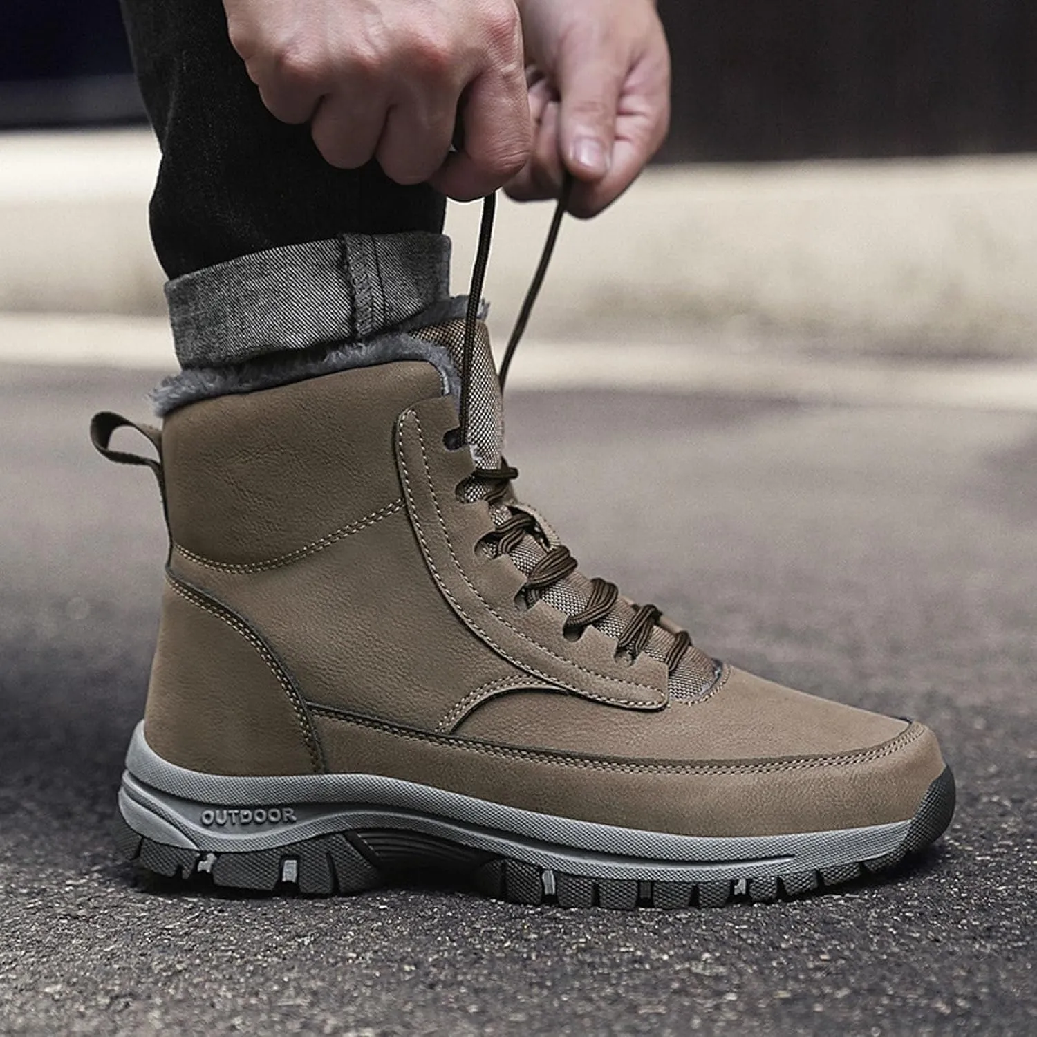 Men's Water Proof Winter Boots Fleece Lined Cold Proof Insulated Snow Boots Lace Up Thick Bottom Winter Hiking Shoes