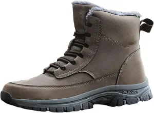 Men's Water Proof Winter Boots Fleece Lined Cold Proof Insulated Snow Boots Lace Up Thick Bottom Winter Hiking Shoes