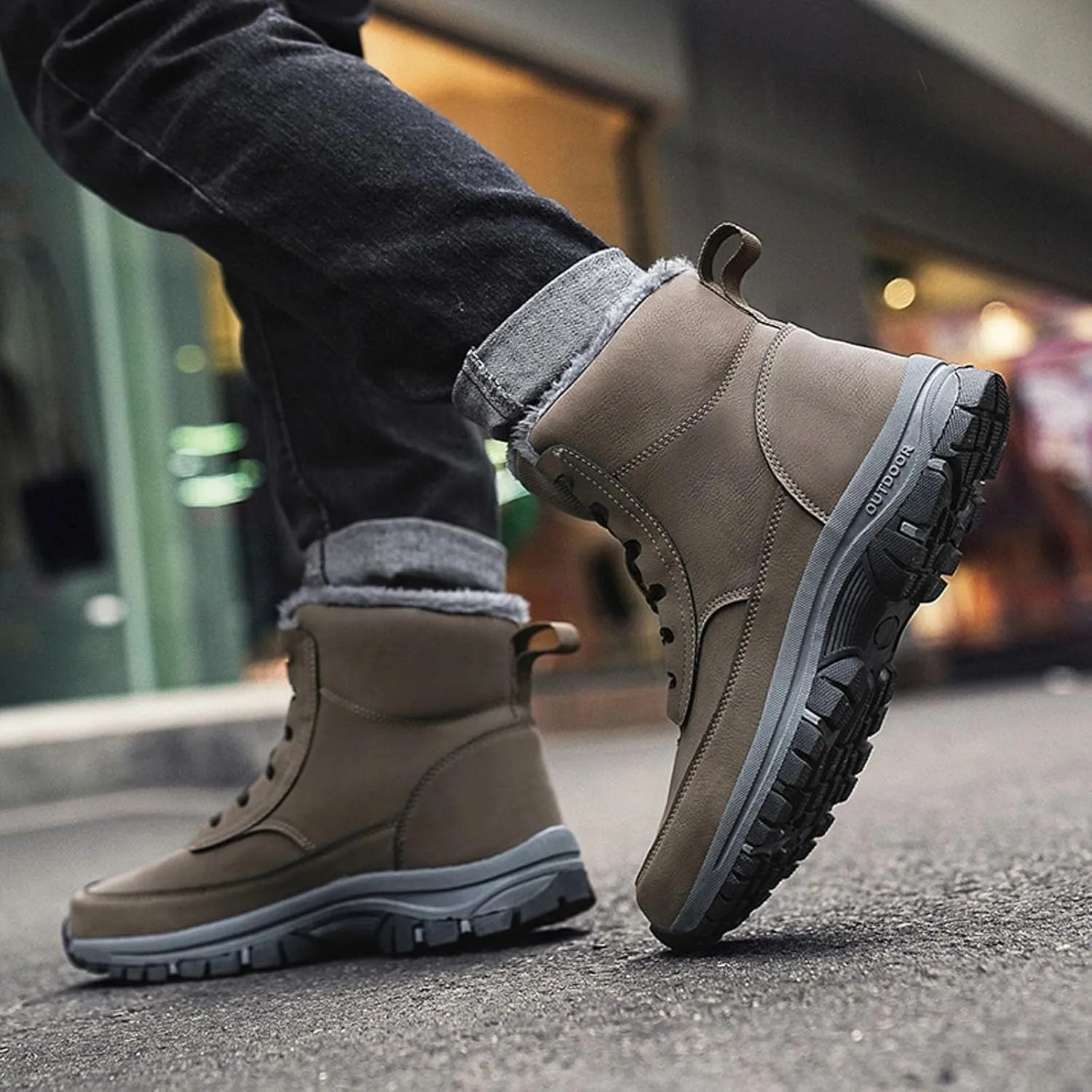 Men's Water Proof Winter Boots Fleece Lined Cold Proof Insulated Snow Boots Lace Up Thick Bottom Winter Hiking Shoes