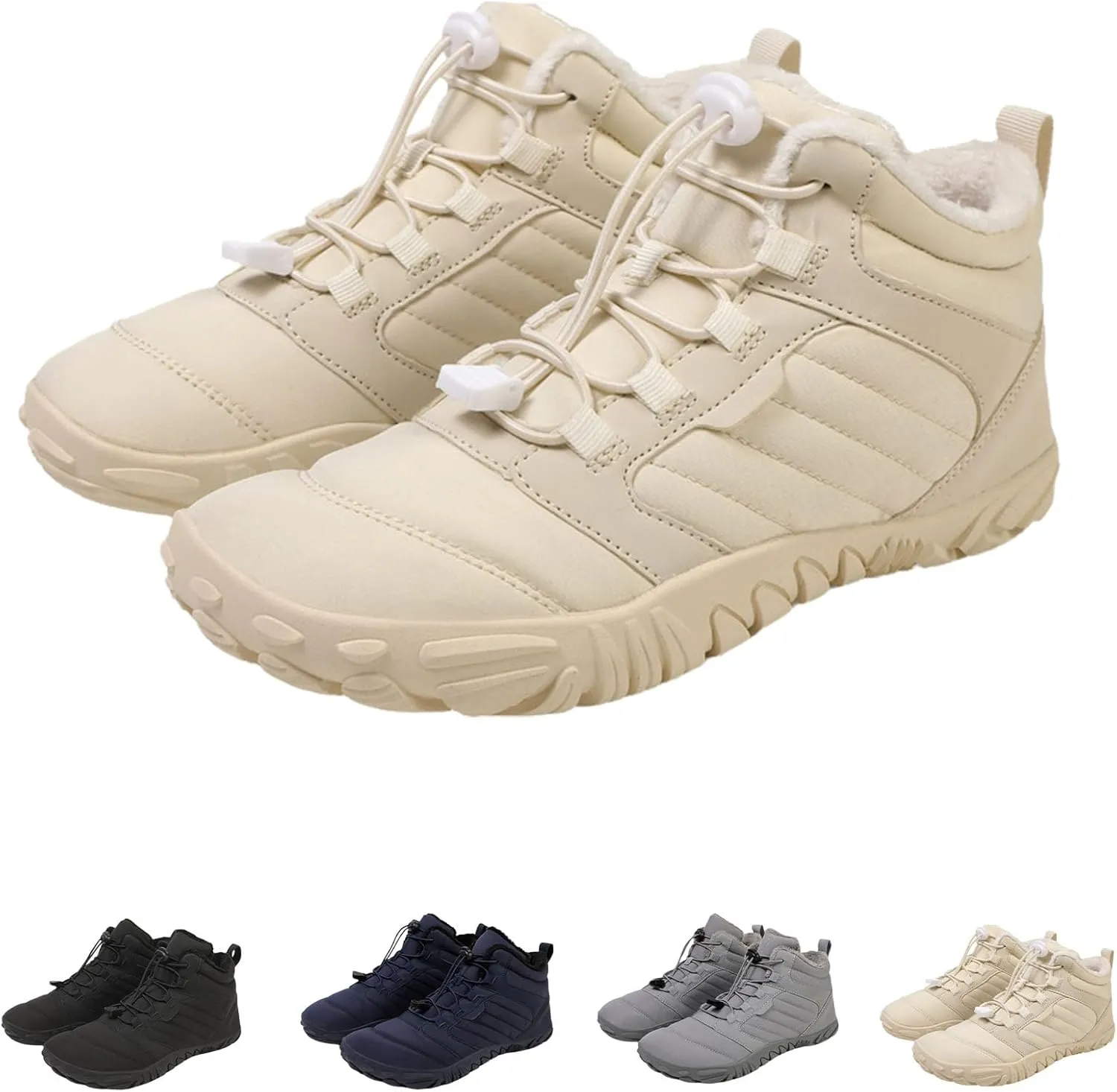 Men's Women's Winter Barefoot Hiking Boots, Slip On Warm Zero Drop Snow Boot, Wide Toe Box Ankle Booties, Minimalist Waterproof Shoes