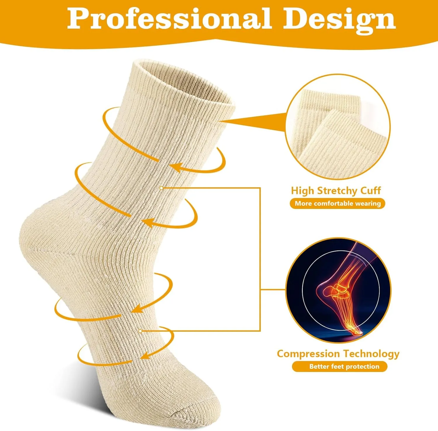 Merino Wool Hiking Socks for Women Thermal Winter Warm Boot Work Cushion Socks 4 Pairs