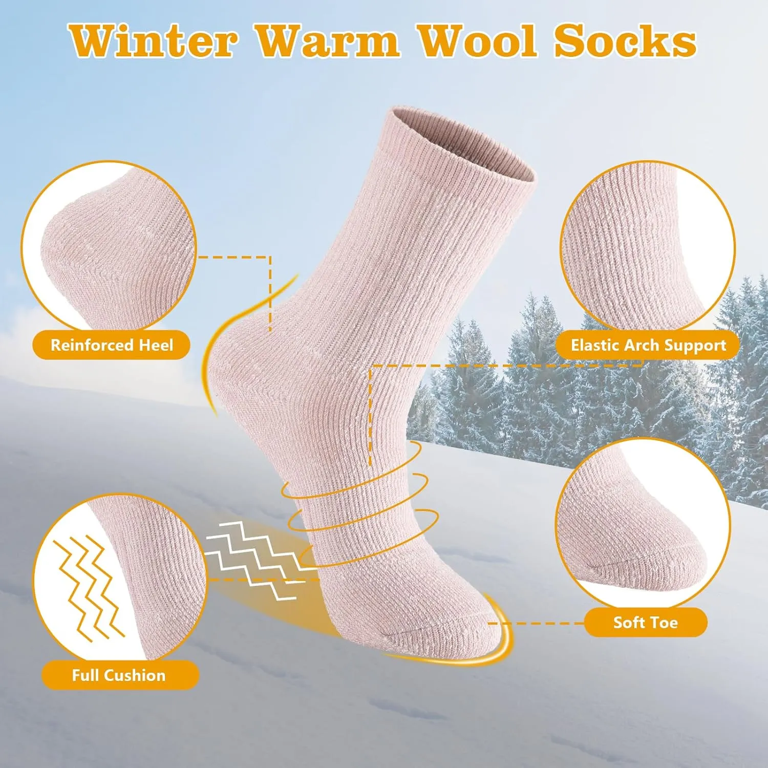 Merino Wool Hiking Socks for Women Thermal Winter Warm Boot Work Cushion Socks 4 Pairs