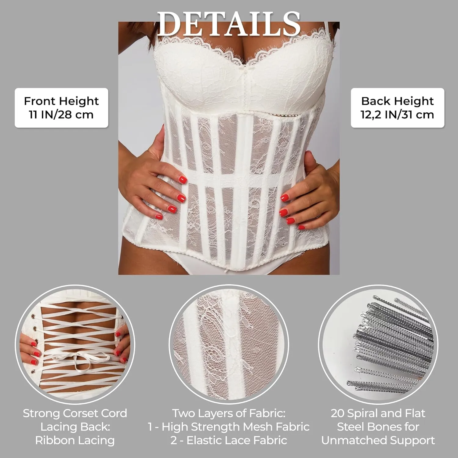 Mesh Corset Waist Trainer for Women - Underbust Corset Lace Up - Waist Cincher Shapewear - Body Shaper