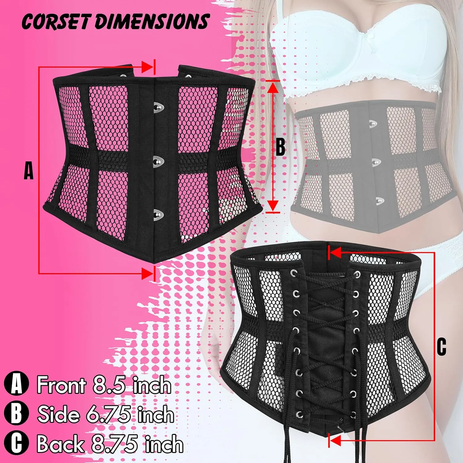 Mesh Underbust Corset for Women, Womens Waist Trainer Cincher Heavy Duty Steel Boned Underbust Waspie Mesh Corset