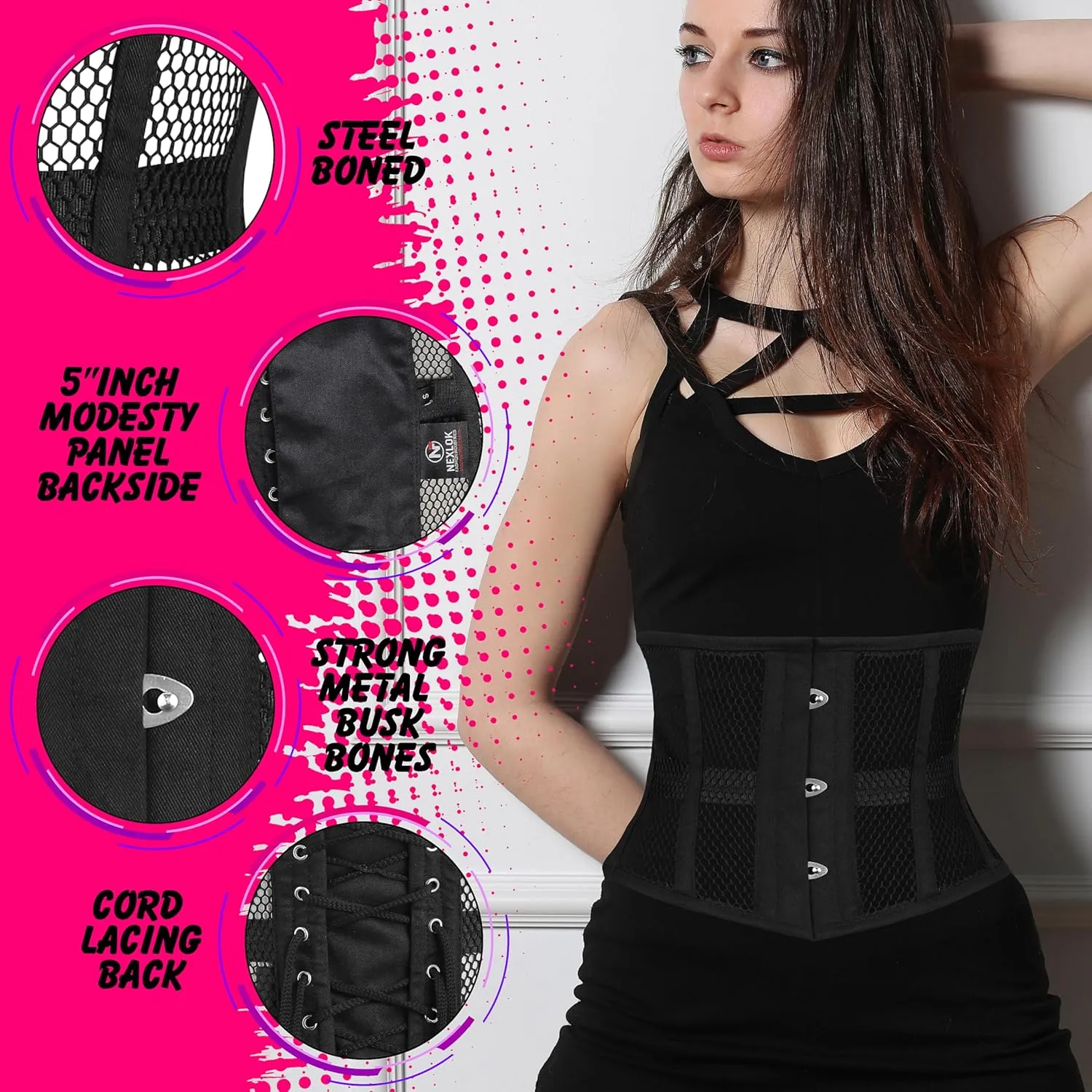 Mesh Underbust Corset for Women, Womens Waist Trainer Cincher Heavy Duty Steel Boned Underbust Waspie Mesh Corset