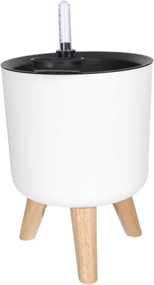Milisten 1Pc Self Watering Planter with Wood Feet Plant Pot for Indoor and Outdoor Use Hydroponics Container with Water Level Indicator for Decor