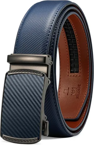 MILORDE Men's Ratchet Leather Belt for Casual Golf Dress Pants Shirts, Adjustable Fit, Comfortable and Easy To Use （35mm）