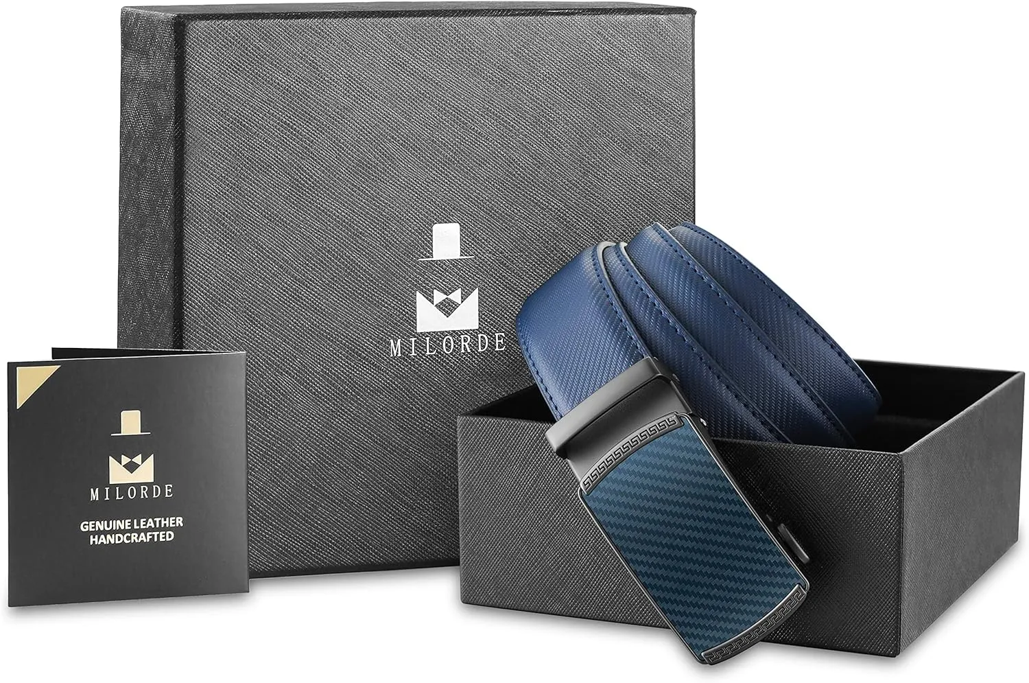 MILORDE Men's Ratchet Leather Belt for Casual Golf Dress Pants Shirts, Adjustable Fit, Comfortable and Easy To Use （35mm）