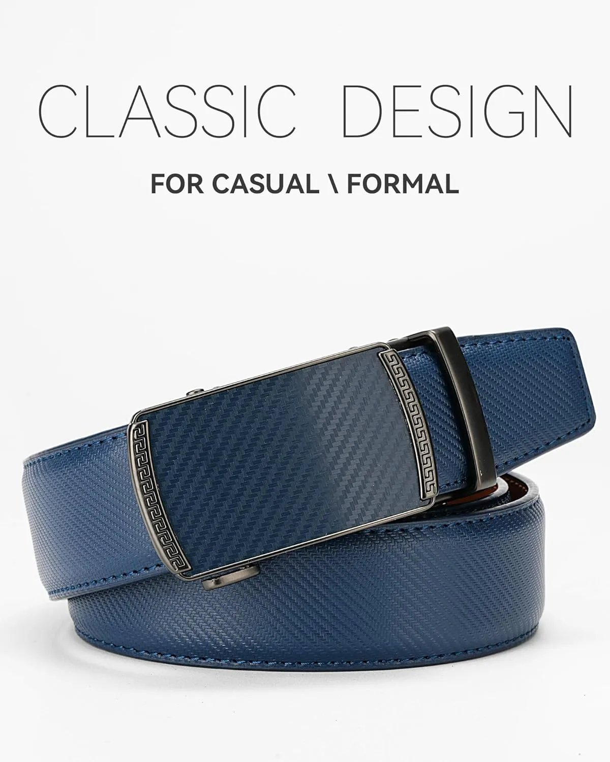 MILORDE Men's Ratchet Leather Belt for Casual Golf Dress Pants Shirts, Adjustable Fit, Comfortable and Easy To Use （35mm）