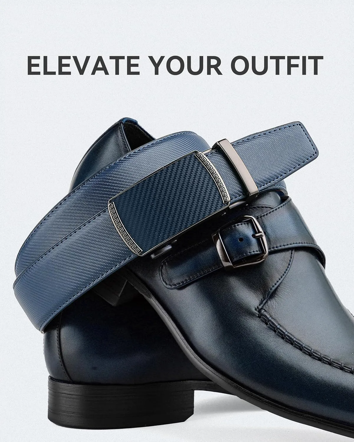 MILORDE Men's Ratchet Leather Belt for Casual Golf Dress Pants Shirts, Adjustable Fit, Comfortable and Easy To Use （35mm）