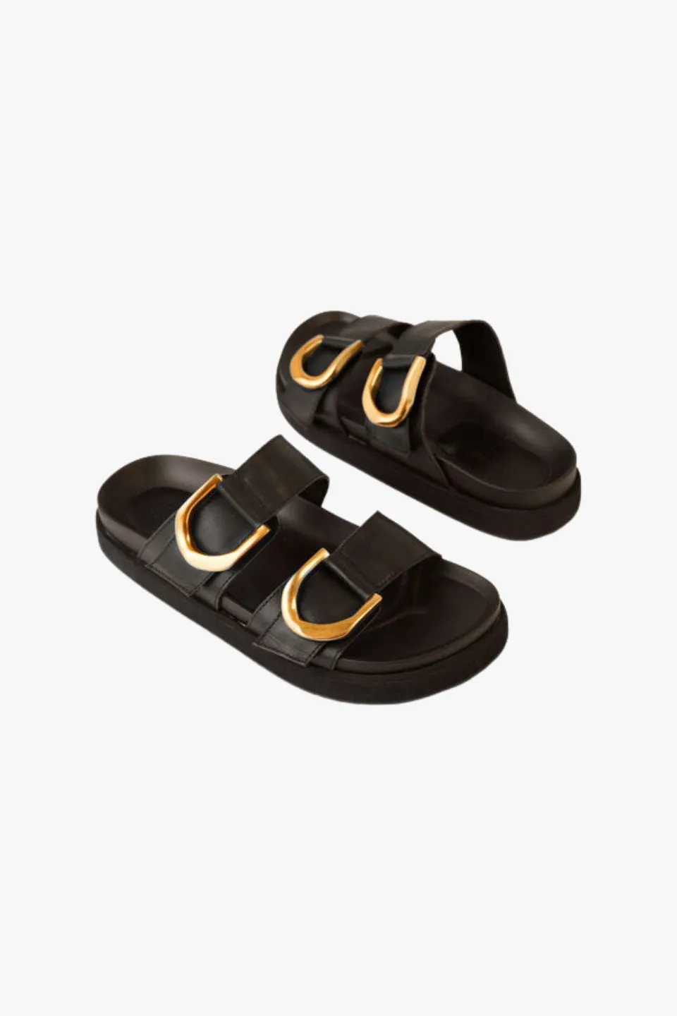 Mint Black Leather Buckle Slide