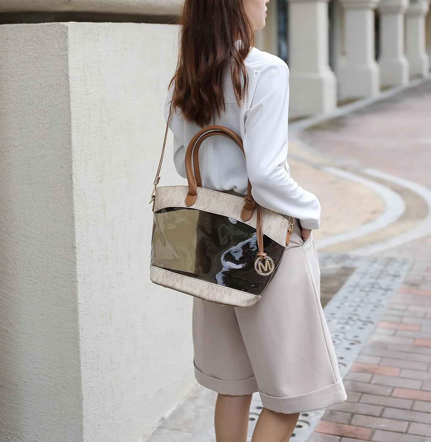 MKF Collection Shoulder Bag for Women, Crossbody Purse & Wristlet: PU Leather Satchel Pocketbook 3 PCs Handbag Set