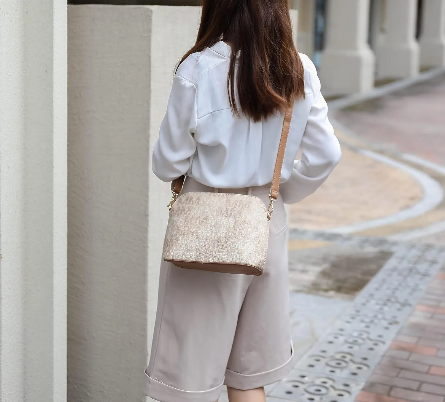 MKF Collection Shoulder Bag for Women, Crossbody Purse & Wristlet: PU Leather Satchel Pocketbook 3 PCs Handbag Set