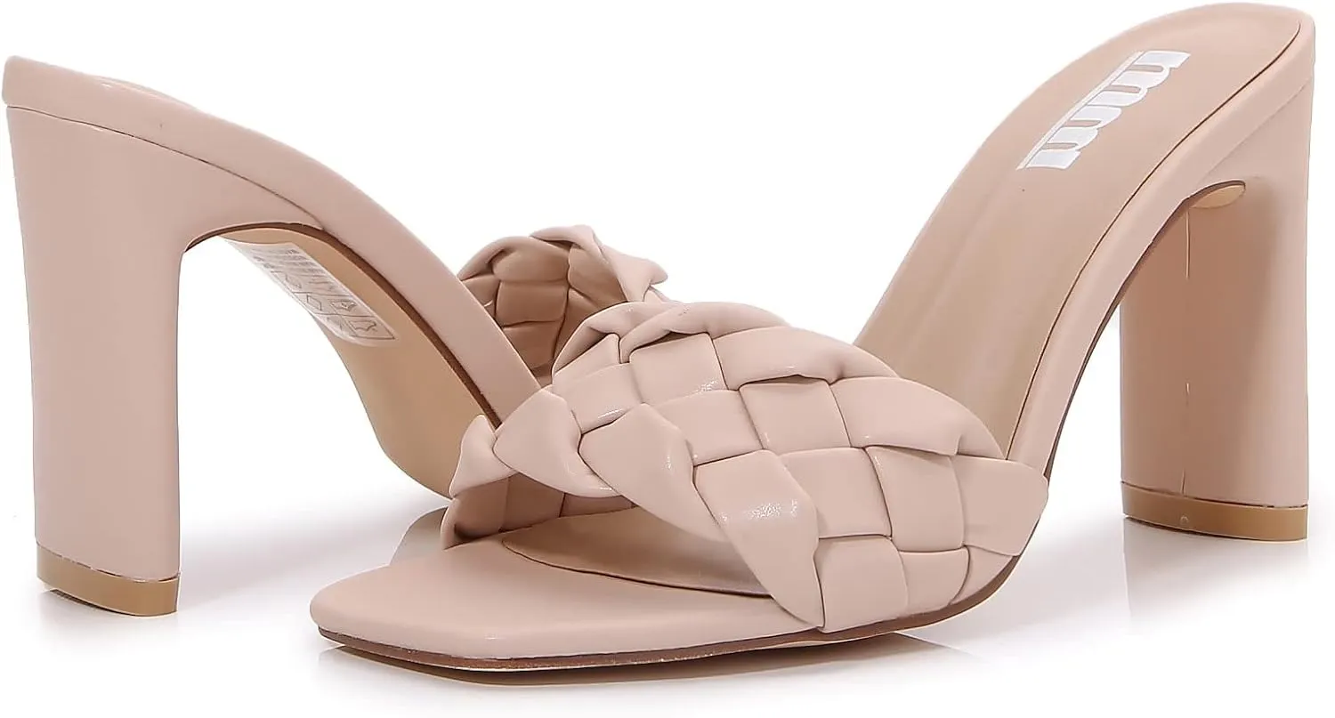 mm Women Muti Style Single braided and Transparent Strap High 4 inch Chunky Heeled Open Toe Sandals