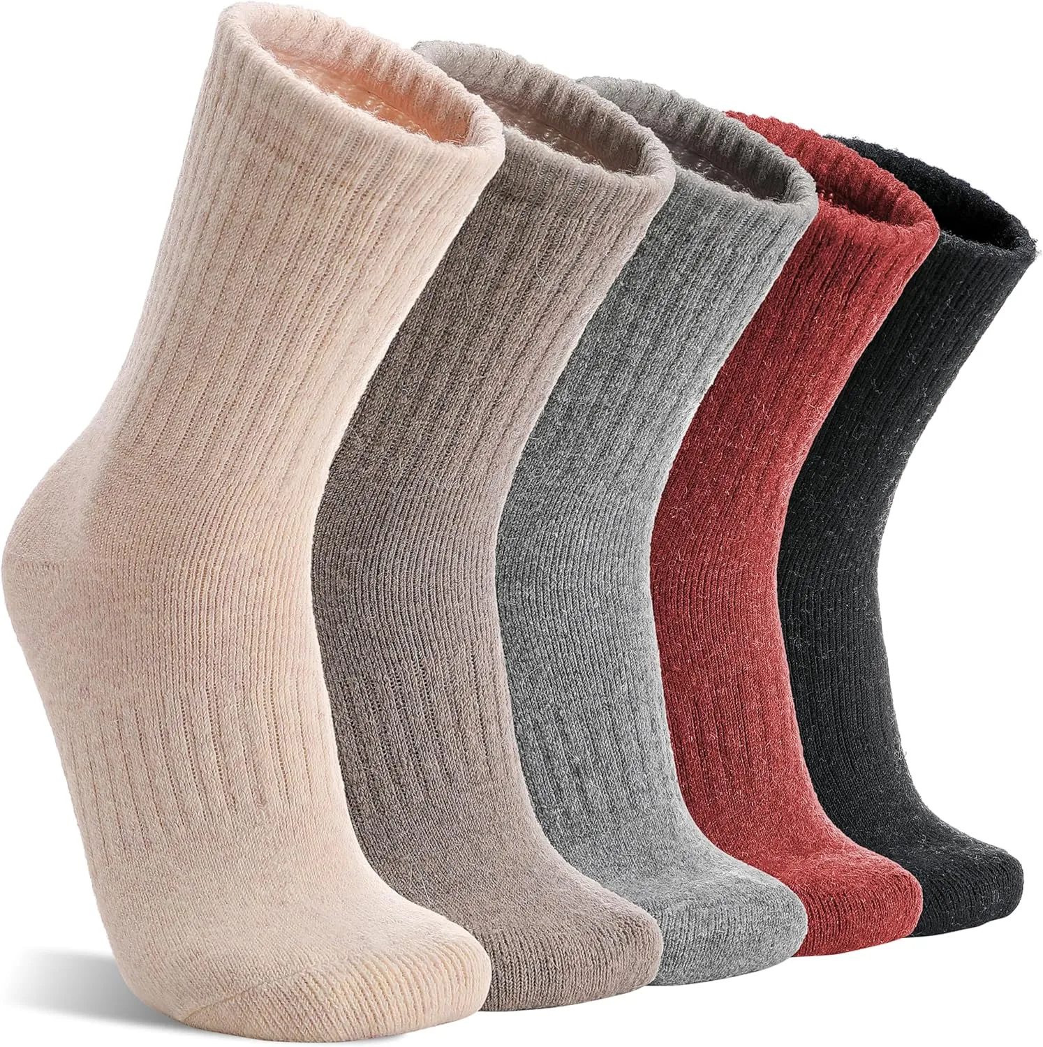 MOGGEI 5 Pairs Womens Merino Wool Socks Hiking Warm Winter Thick Thermal Crew Cozy Cabin Ladies Gift Comfy Boot Work Socks
