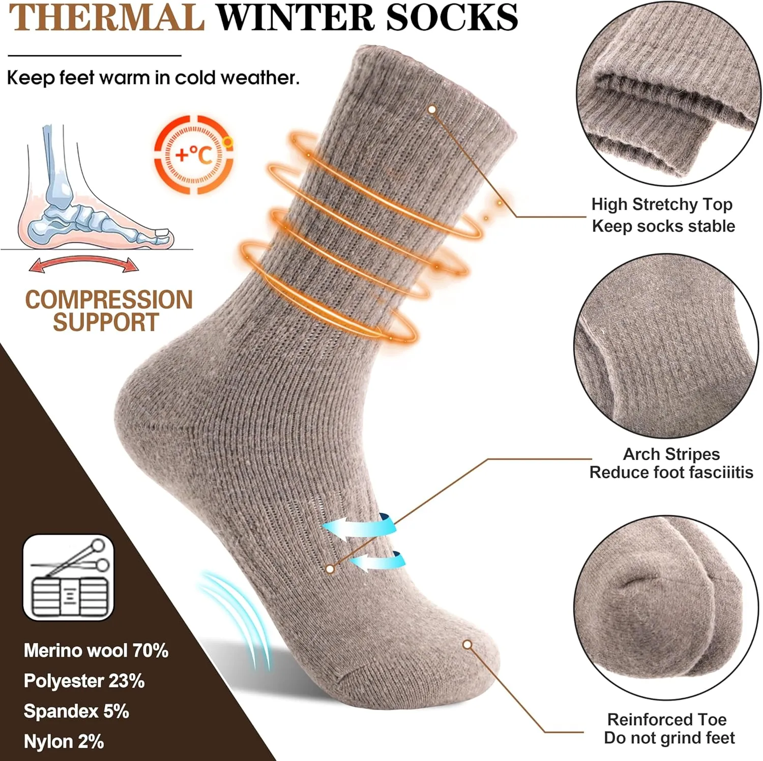 MOGGEI 5 Pairs Womens Merino Wool Socks Hiking Warm Winter Thick Thermal Crew Cozy Cabin Ladies Gift Comfy Boot Work Socks