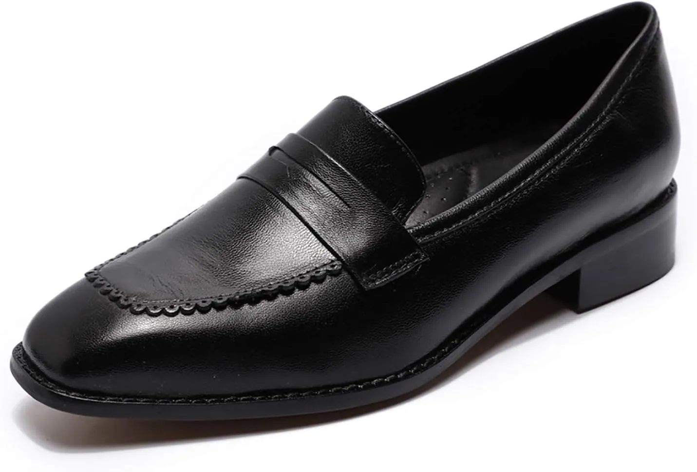 Mona flying Women's Top Leather Square Toe Penny Loafer Dress Casual Slip on Flat Office Work Shoes for Ladies