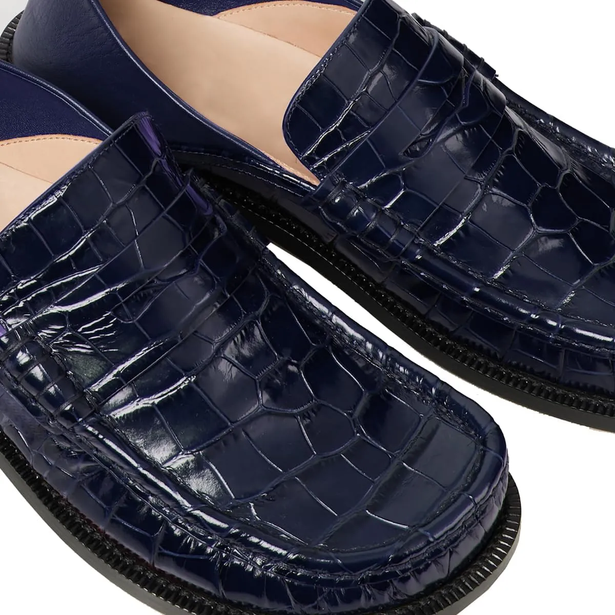 MOOMMO Women Low Chunky Heel Loafers Walking Shoes Crocodile Loafer Flats Round Toe Toe Slip On Penny Loafers Dress Shoes Matte Stone Pattern Office Ladies Casual Comfort 4-11 M US