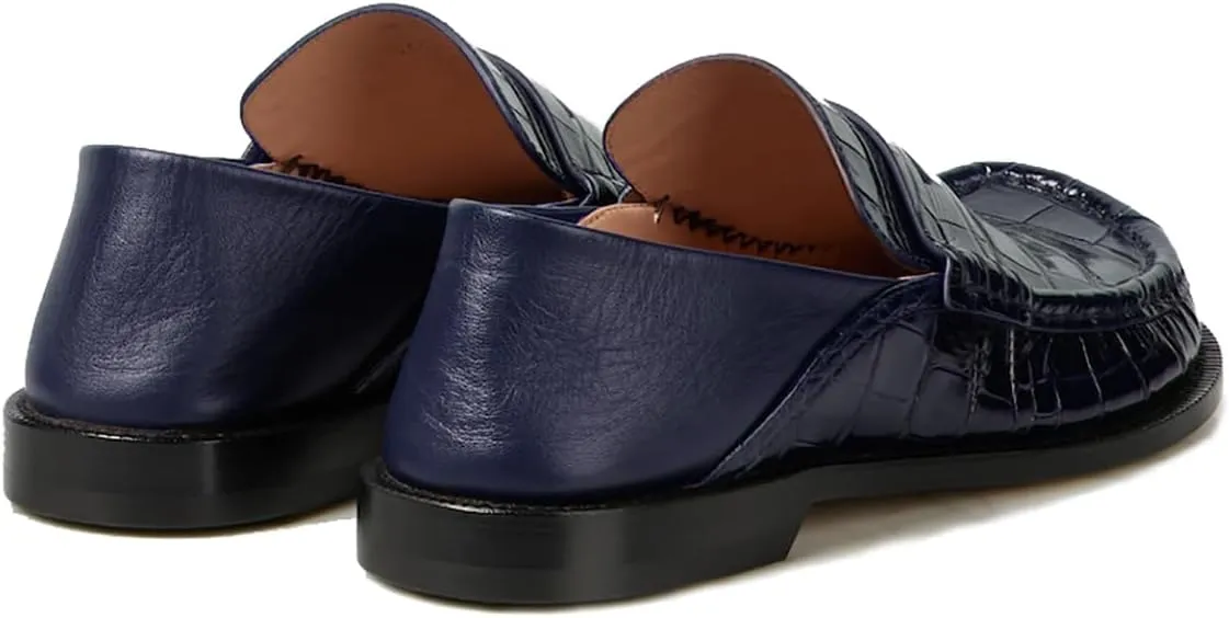 MOOMMO Women Low Chunky Heel Loafers Walking Shoes Crocodile Loafer Flats Round Toe Toe Slip On Penny Loafers Dress Shoes Matte Stone Pattern Office Ladies Casual Comfort 4-11 M US
